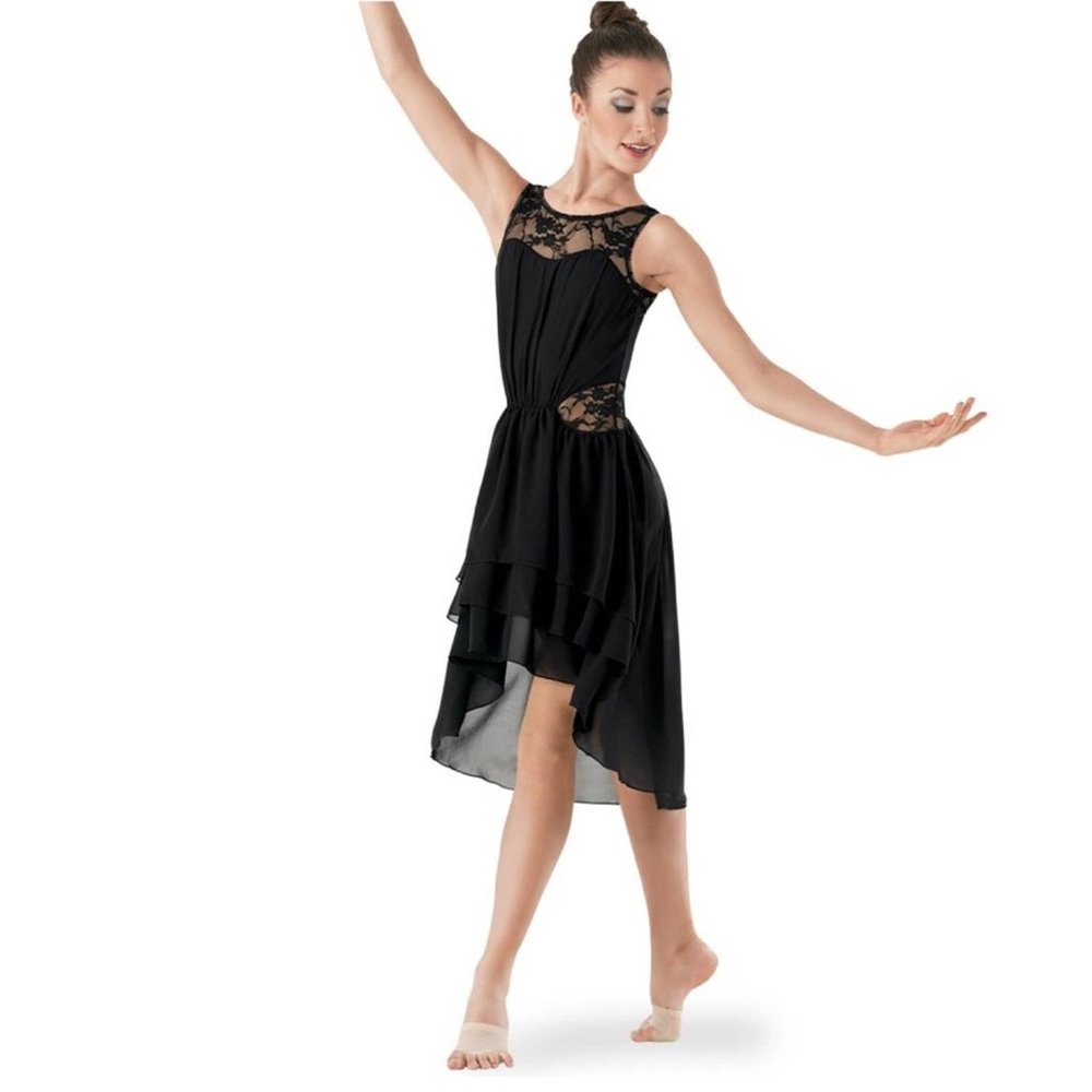 Balera High Low Layered Dress With Lace Insets Dance Ballet Rhinestones Small ~